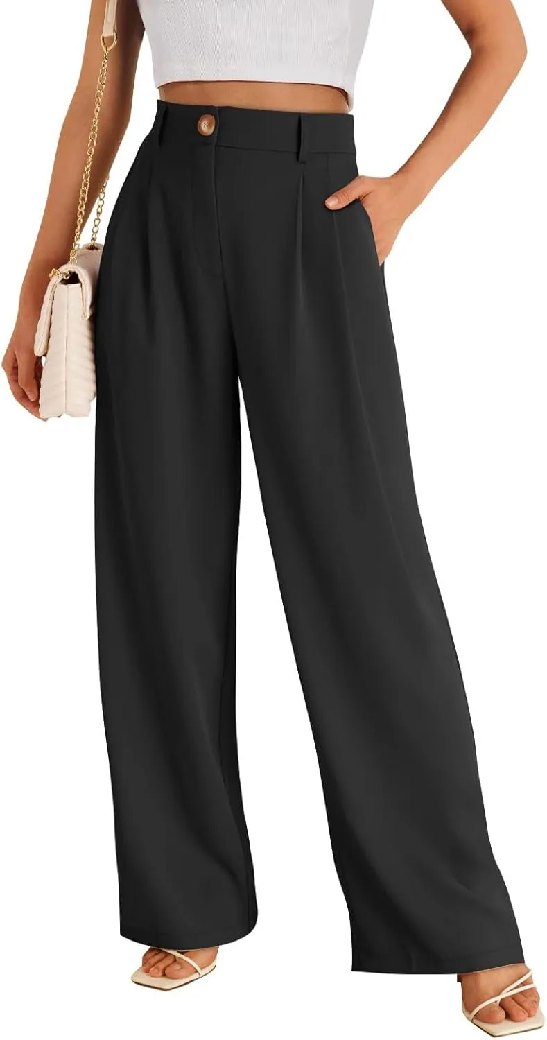 Wide Leg Dress Pants for Women High Waisted Lounge Pant Business Casual Trousers Flowy Palazzo Pants with Pocket