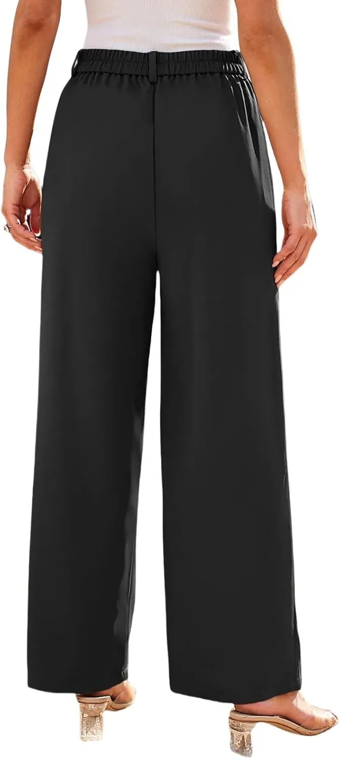 Wide Leg Dress Pants for Women High Waisted Lounge Pant Business Casual Trousers Flowy Palazzo Pants with Pocket