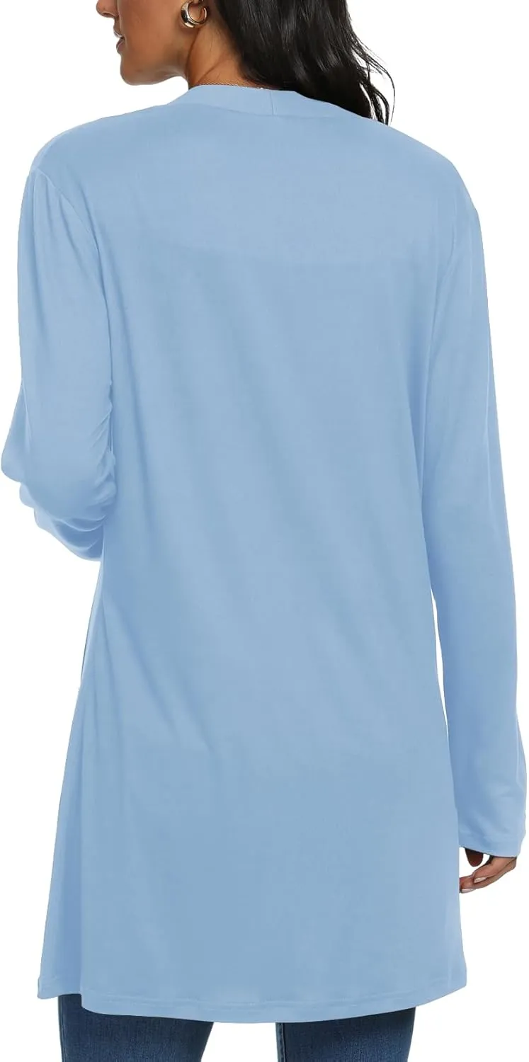 Womens Casual Lightweight with Pocketes Long Sleeve Open Front Cardigan