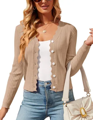 Womens Cropped Cardigan Knit Shrugs for Dresses Tops V Neck Button Down Cardigans Sweaters