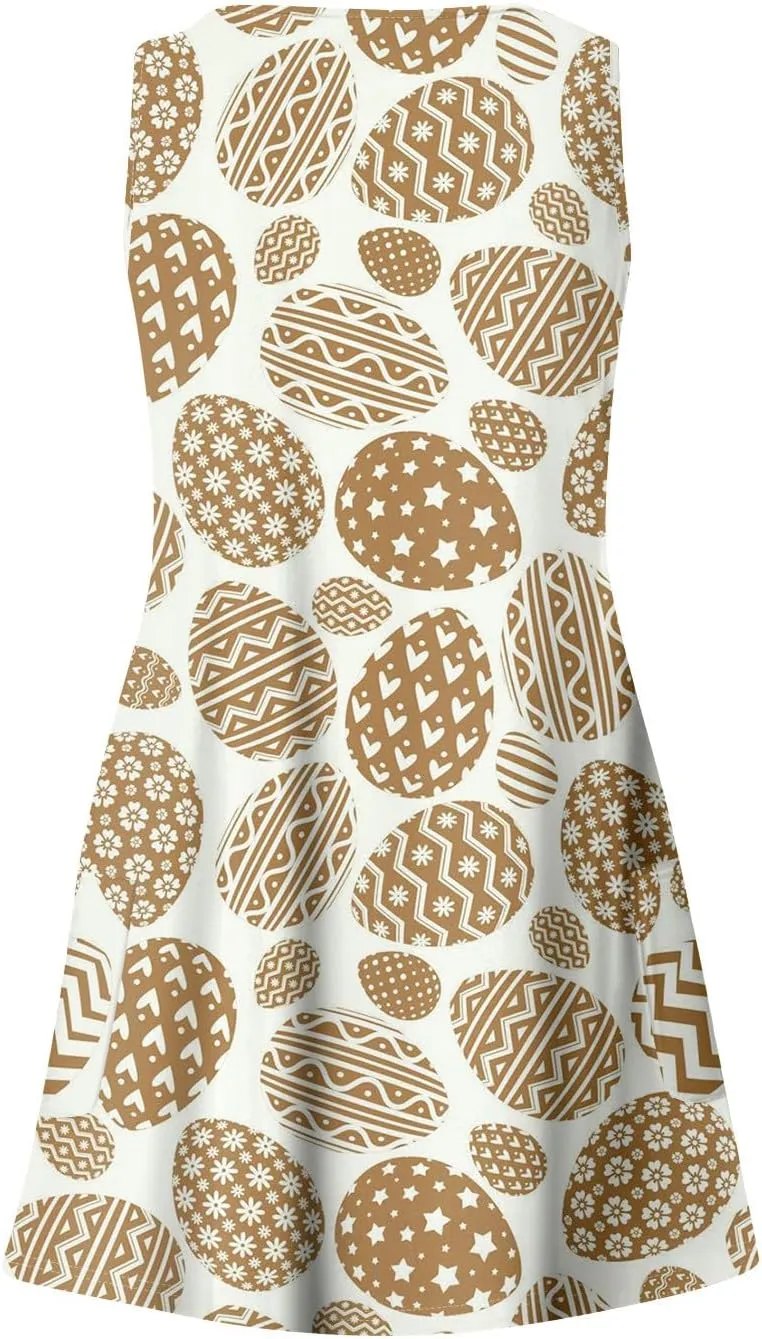 Womens Summer Dresses Sleeveless V Neck Swimsuit Coverup Casual Vacation Dress with Pocket Beach Printed Sundress