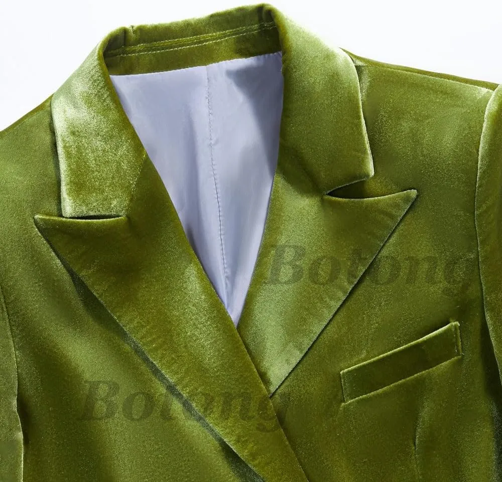 Womens Velvet Pant Suit 2 PC Double Breasted Prom Suit Peak Lapel Office Work Suit Formal Suit